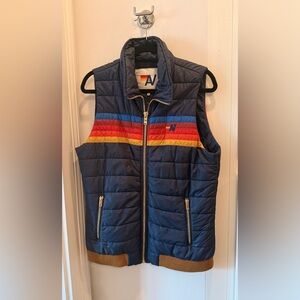 Aviator Nation Navy Puffer Vest with Multicolor Stripes women’s L